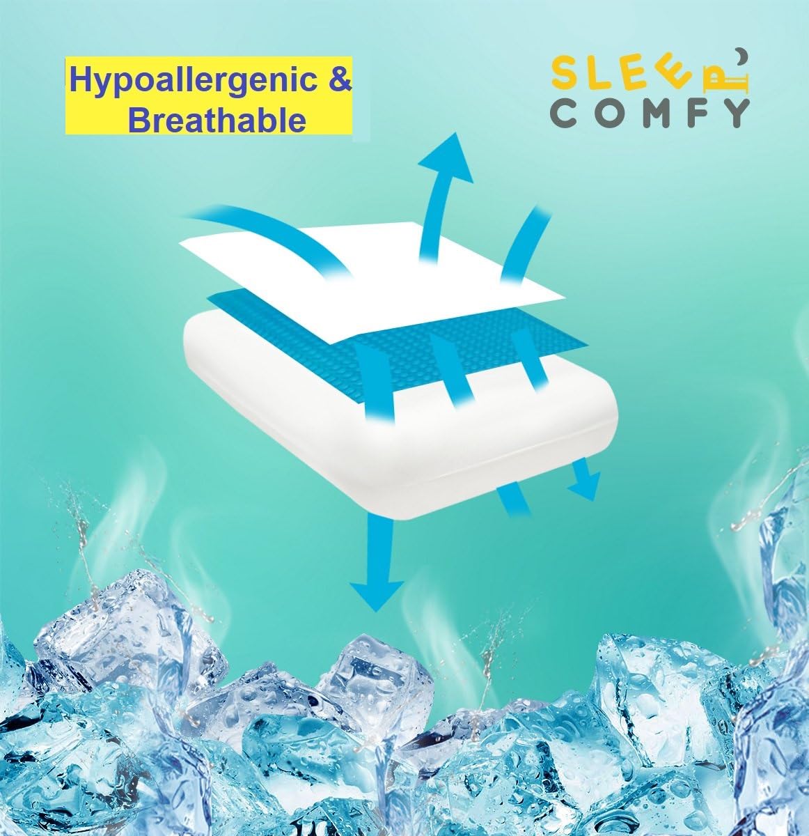 SLEEP COMFY XL Almohada de espuma viscoelástica con revestimiento de gel refrescante, ergonómica, almohada ortopédica para dolores cervicales, personas que duermen de lado, de espaldas