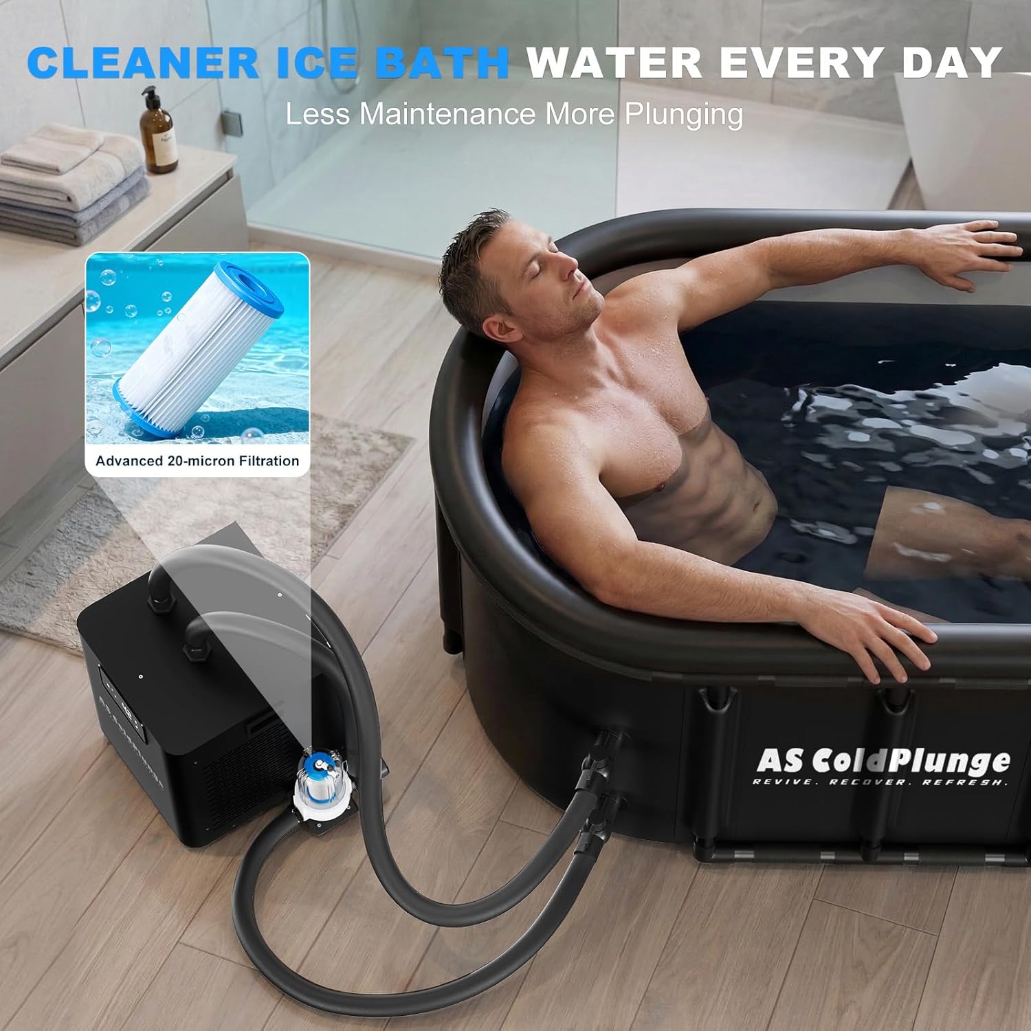 AS ColdPlunge Ice Bath Water Chiller for Cold Plunge Tubs, 1/3 HP Upgraded Cold Plunge Chiller with External Filter Water Pump, Ideal for Cold Plunge Recovery Ice Bath Tub Home 110V Cooling Chiller