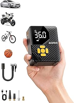 AstroAI Car Tyre Inflator Air Compressor, Rechargeable Portable Electric Bike Pump 150 PSI with 4+N Mode Preset, Quick Connect Presta and Schrader Adapter Tyre Pump for Car Bike Motorcycle