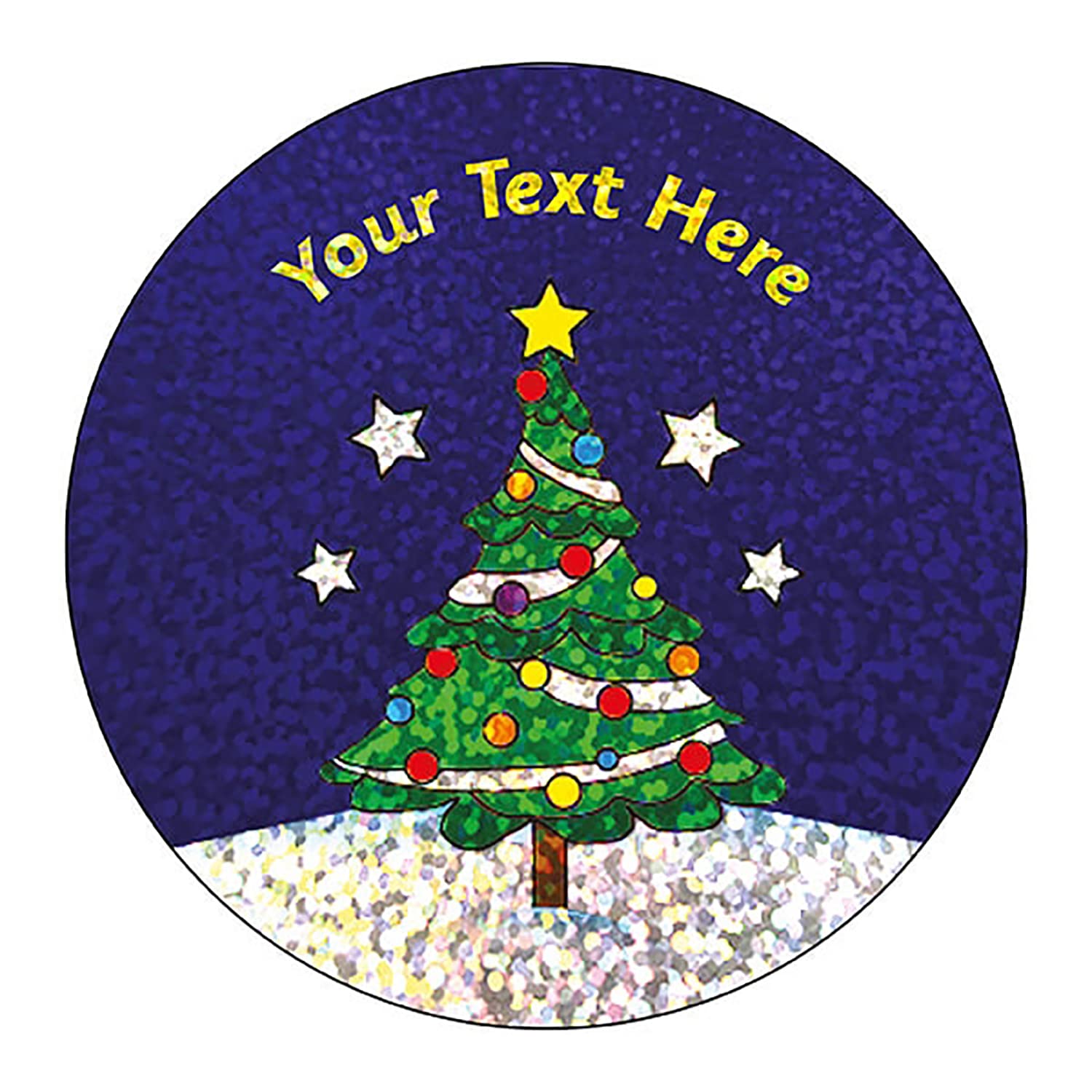 105 Personalised Holographic Sparkly Christmas Xmas Tree Motivational School Praise Teachers Reward Stickers Gift Labels 37mm PTS Personalised