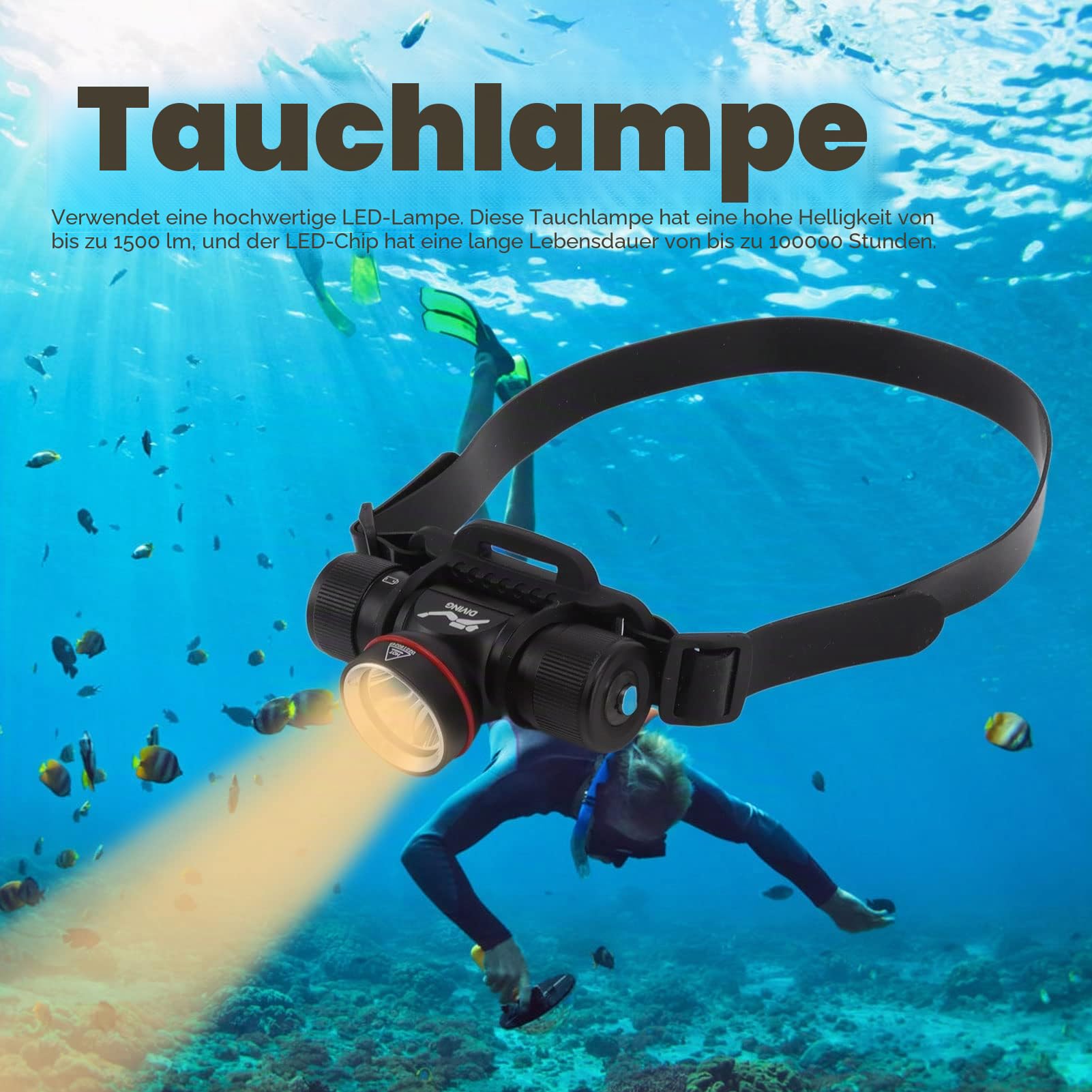 Focket Tauchen Stirnlampe, 80m Unterwasser IPX8 Wasserdichtes Sicherheitslicht 1500LM Tauchlicht LED Stirnlampe, 5 Modi Superhelle Taucher Stirnlampe Zum Schnorcheln, Höhlenforschung