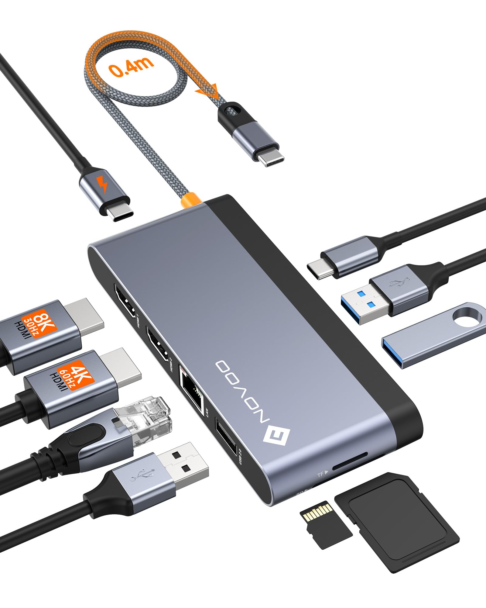 NOVOO Docking Station 10 In 1 USB-C – Doppia HDMI 4K, Ethernet Gigabit, PD 100W E Lettore SD Per Laptop