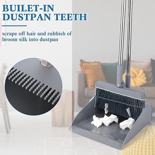 Miniatura 3 de Nosiny Juego de 6 escobas y recogedor con mango de 48 pulgadas de largo con recogedor de pie, juego combinado de gran tamaño y escoba rígida para