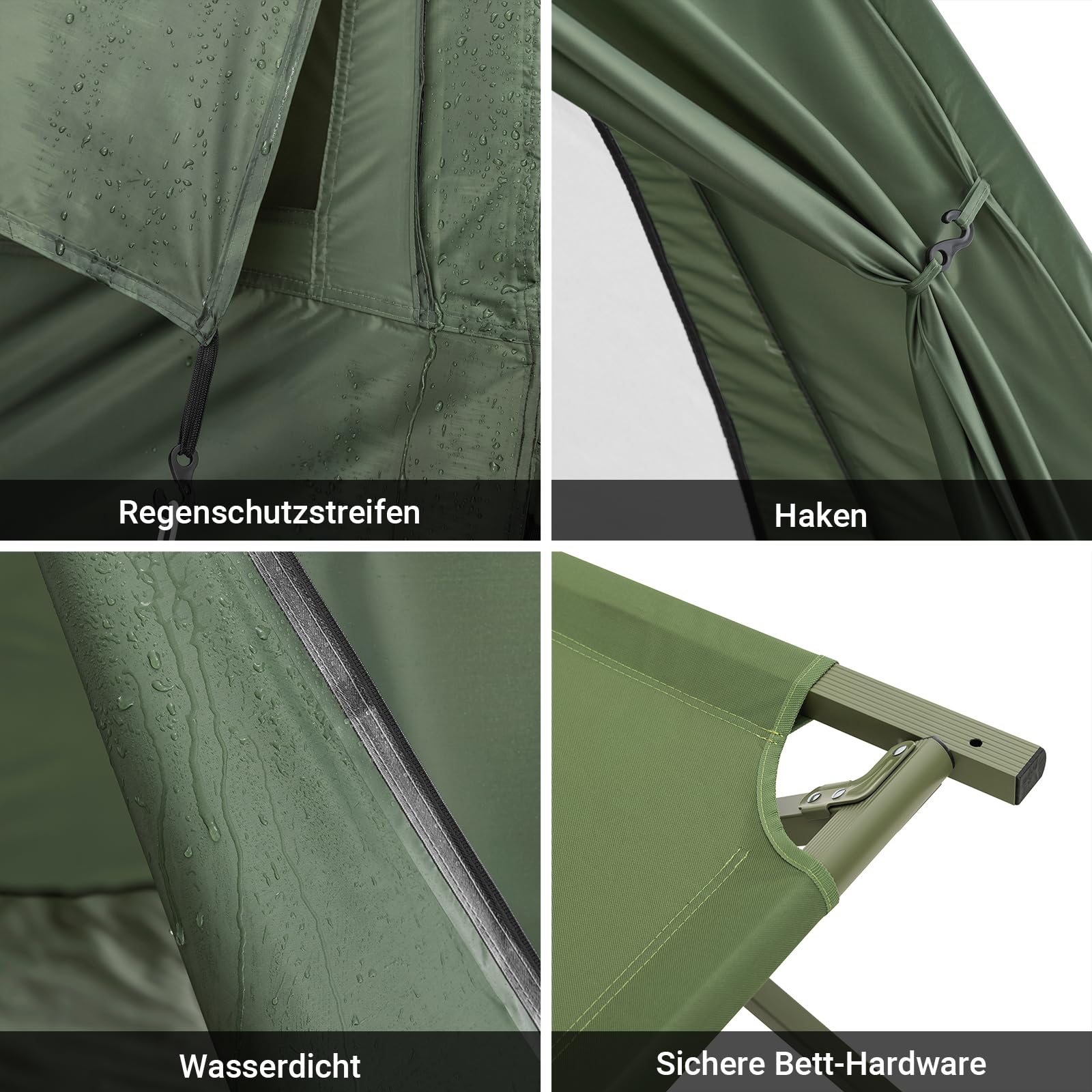SoBuy Feldbett mit Zelt Grün 4in1 Zelt auf Stelzen mit Rolltasche Wasserdichtes Campingbett Outdoor Campingliege Familienzelt ohne Matratze Angelzelt Grün