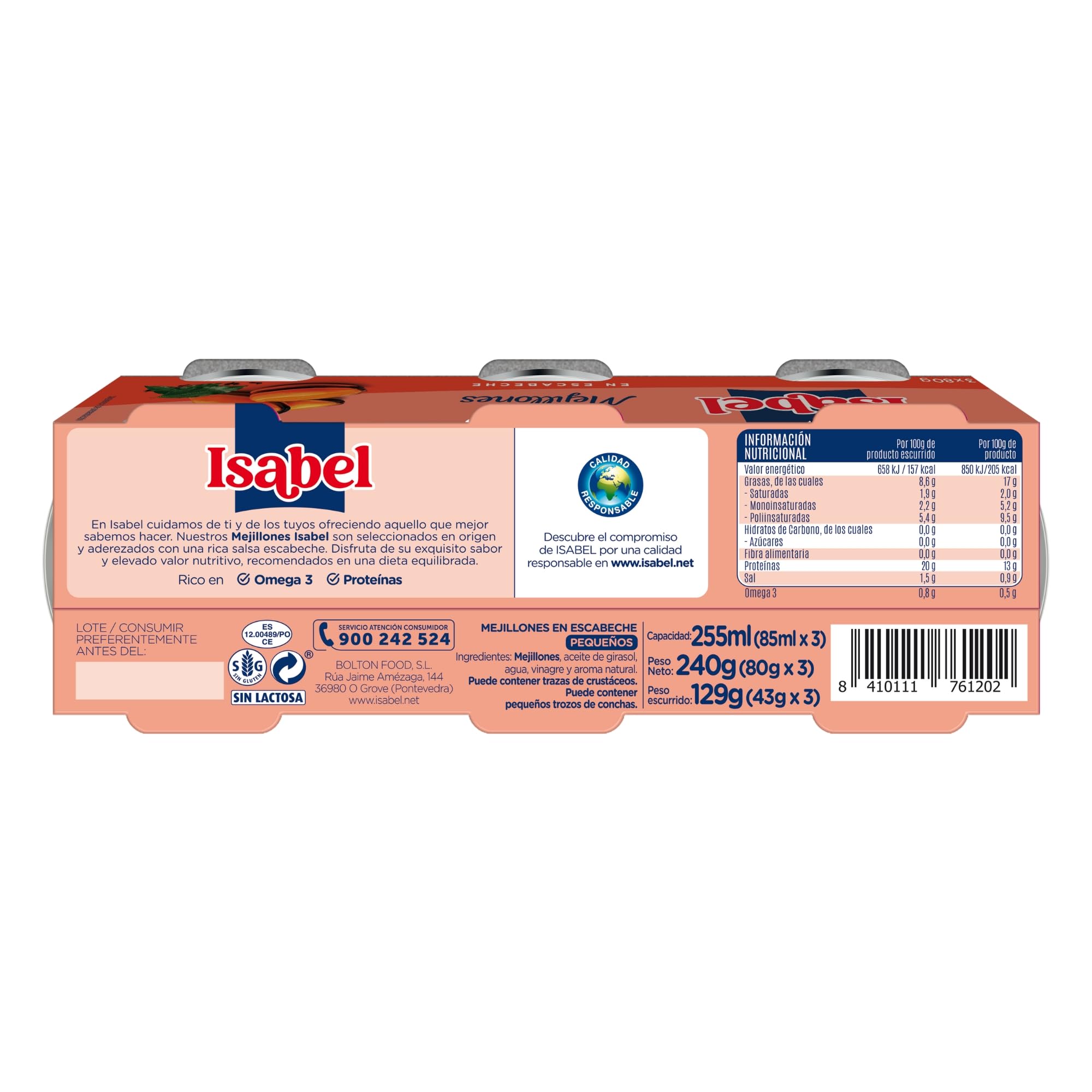 Isabel Pack 5 cajas Mejillones En Salsa De Escabeche - 3 x 80 g - 2
