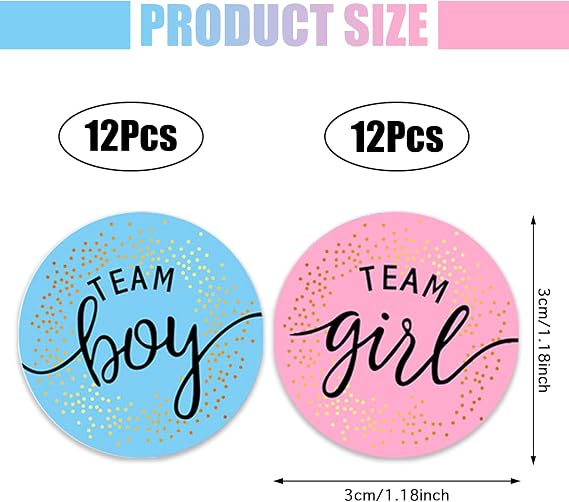 Gender Reveal Labels,12xTeam Boy&12xTeam Girl,Blue&Pink Round Sticker,24pcs