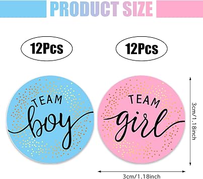 Gender Reveal Labels,12xTeam Boy&12xTeam Girl,Blue&Pink Round Sticker,24pcs