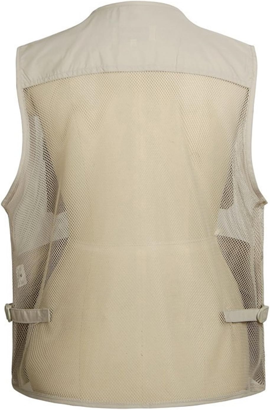 Flygo Men's Summer Mesh Fishing Vest Photography Work Multi-Pockets Outdoors Journalist's Vest Sleeveless Jacket (Large, Off White)