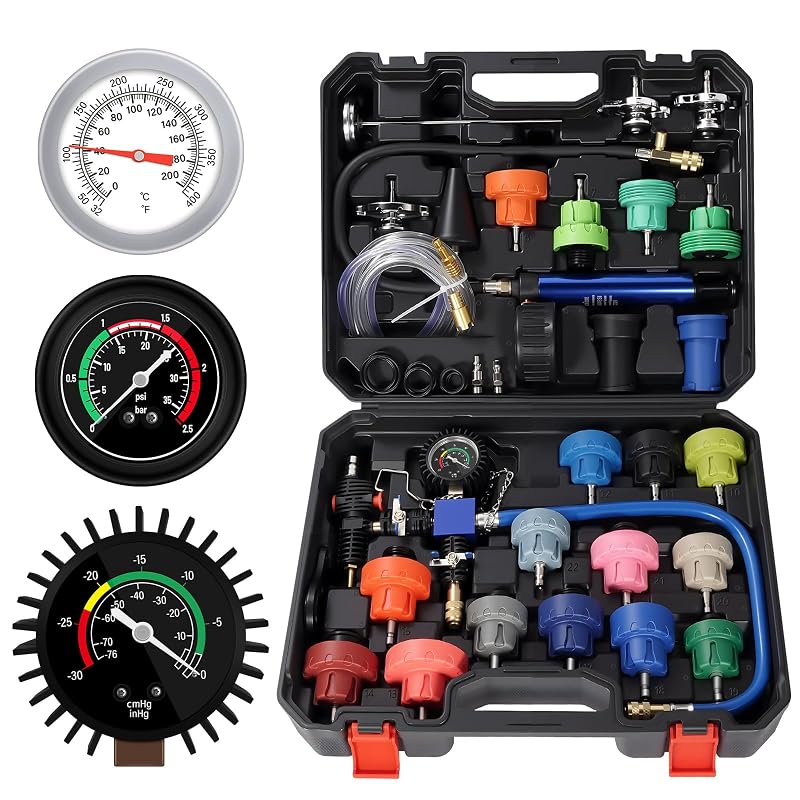 Kit Testador de Pressão e Vácuo do Sistema de Arrefecimento VTG VOGTEN com 23 Adaptadores de Radiador, 31 peças