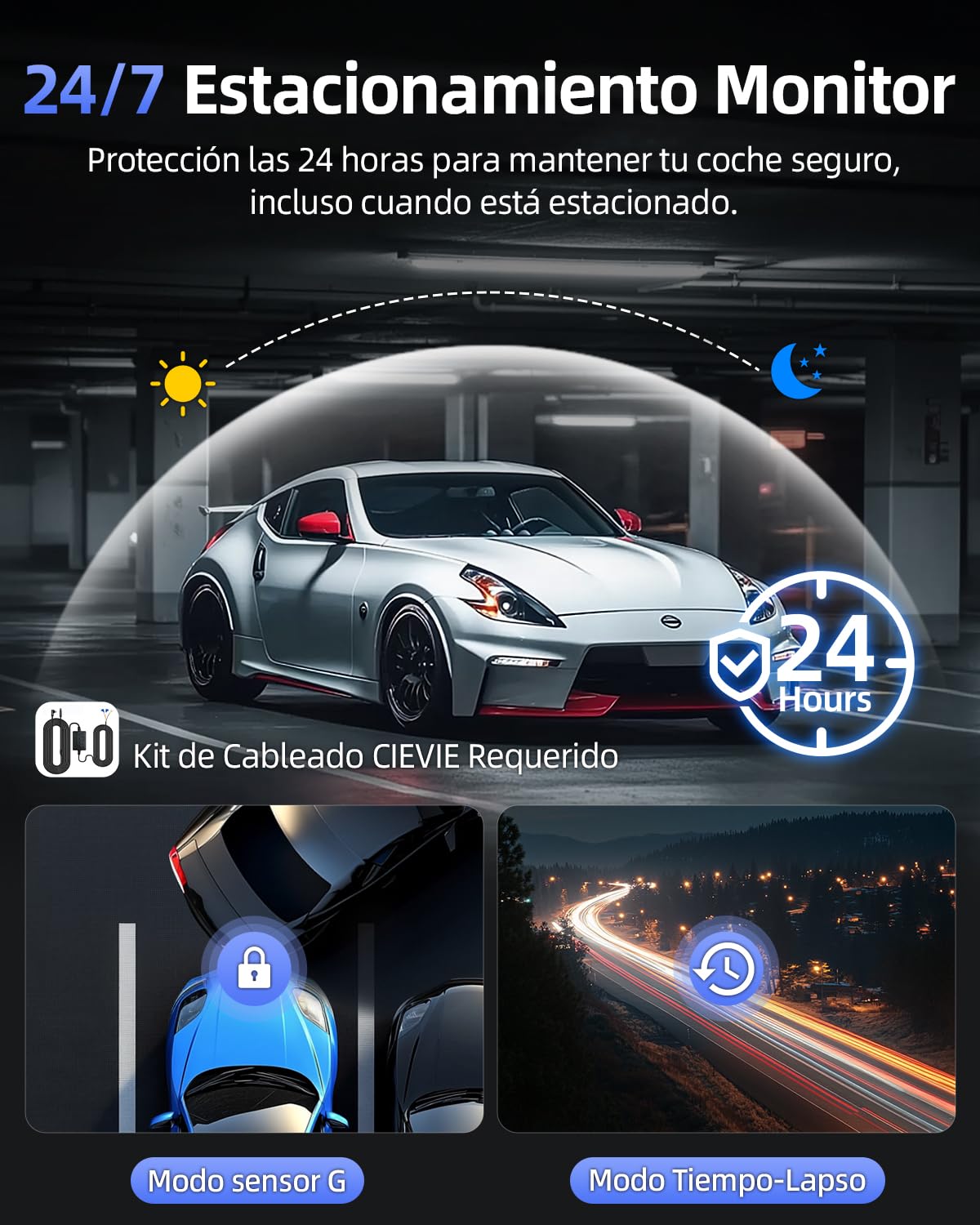 4K+1080P Dash CAM Coche, 5GHz WiFi Dashcam con Tarjeta SD 64GB, Camara Vigilancia Coche con 1,5″Pantalla, 170° Gran Angular, Sensor G,Visión Nocturna,Monitor de Aparcamiento,Grabación en Bucle