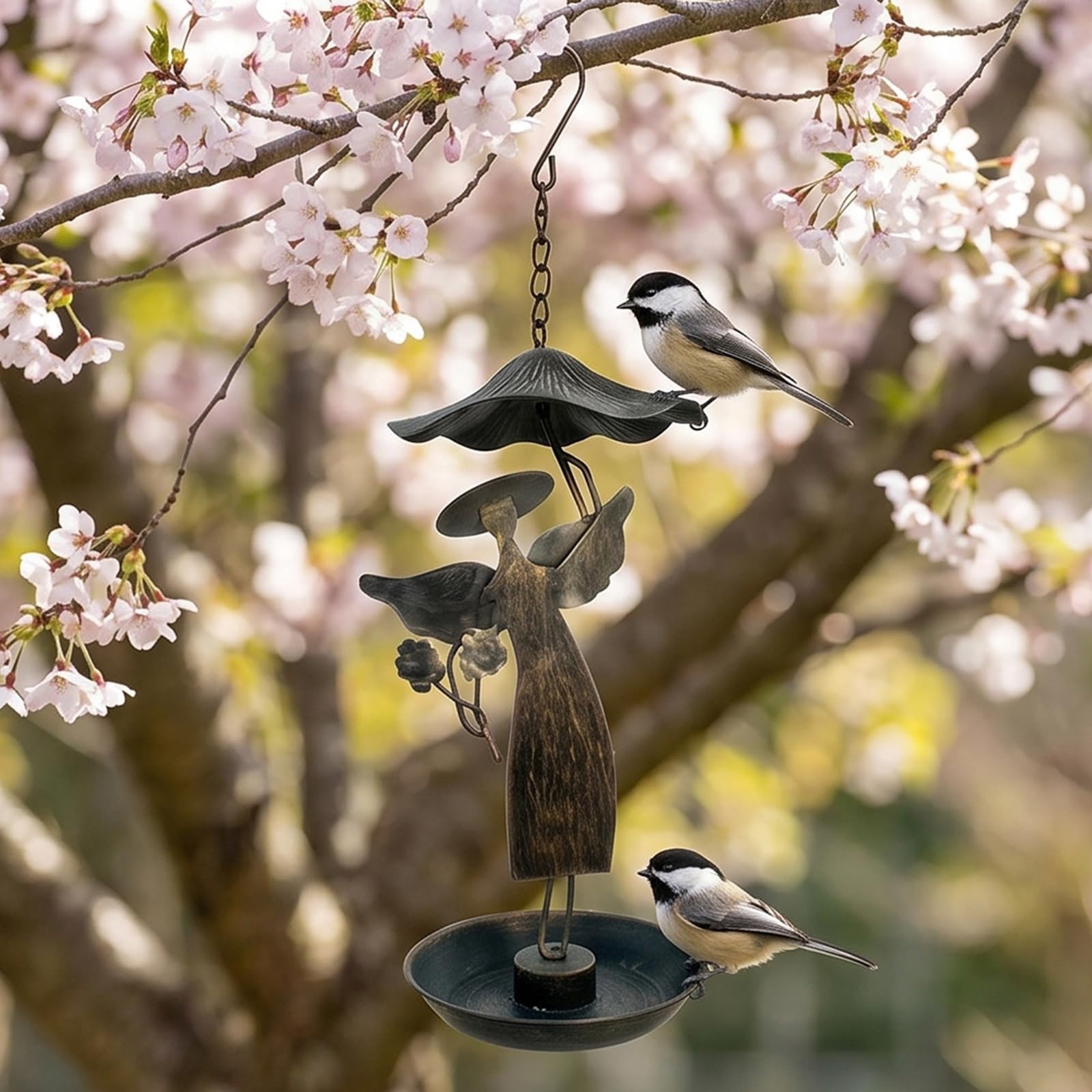 Mangiatoia per uccelli sospesa Porta cibo da esterno resistente agli agenti atmosferici Decorazione del giardino Arte creativa Mangiatoia per uccelli portatile sospesa