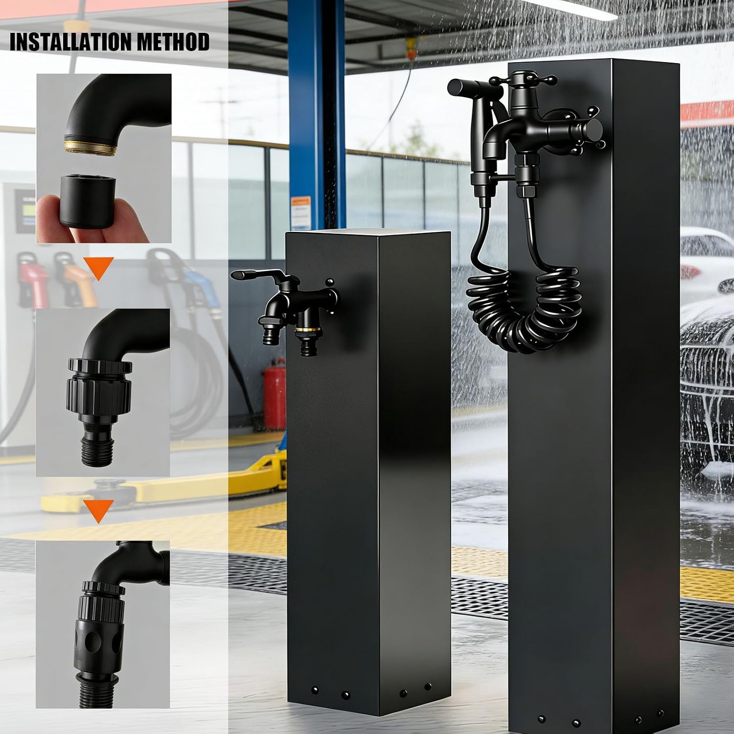 Vertical Square Garden Water Column with Faucet Stainless Steel Outdoor Garden Water Faucet Concealed Base Plate 80 Cm / 31 in High Suitable for Courtyards Lawns and Gardens Dual Water Outlet-B