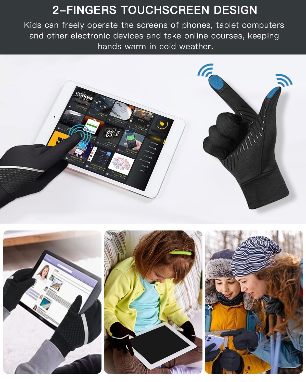Guanti Termici Bambino Invernali,Guanti Calcio Bambino Invernali Touch Screen,Antiscivolo Impermeabili Guanti Sportivi per Bambini Ragazze Ragazzi Allenamento Calcio Bici Corsa Sciare