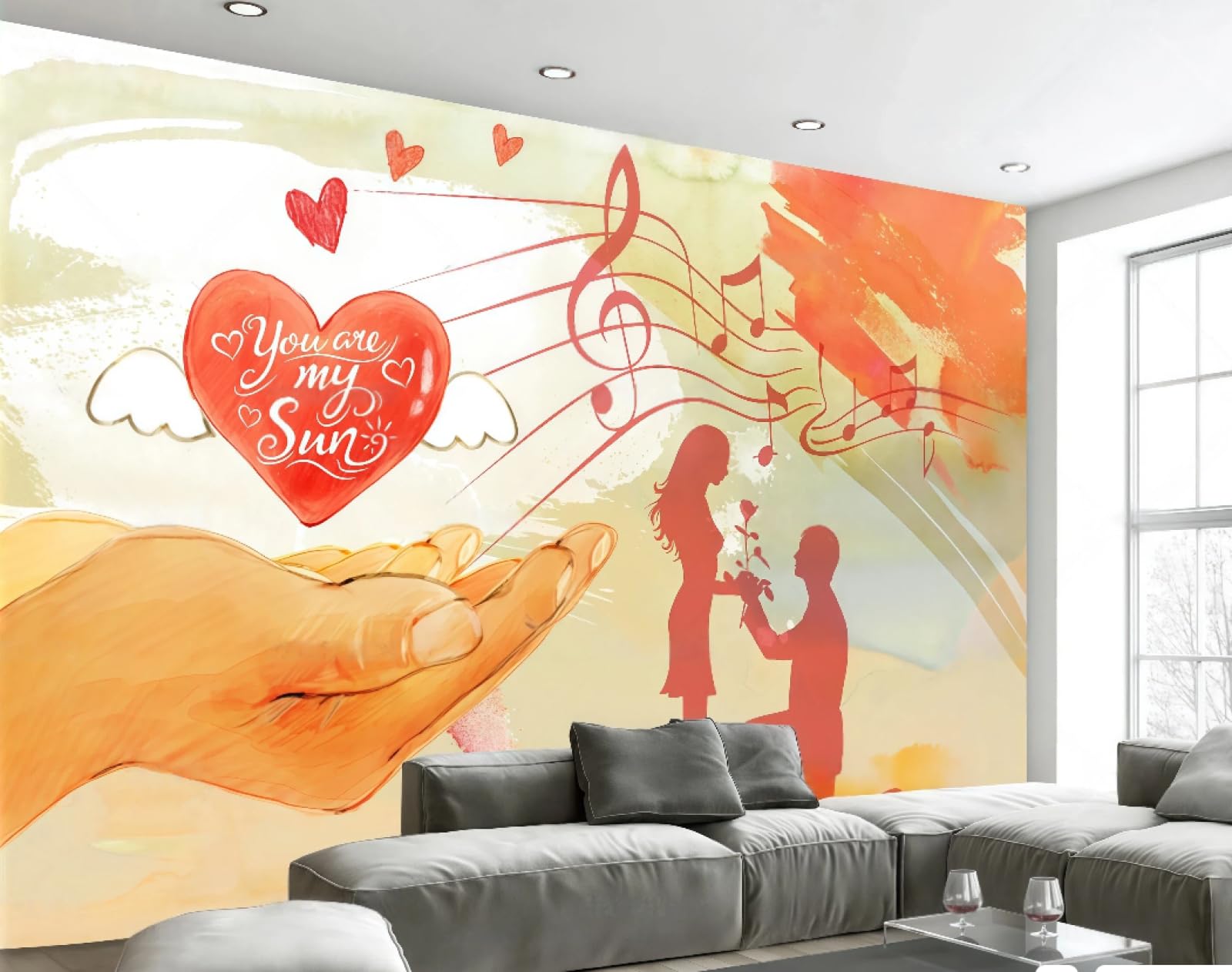XDOUBAO Wallpaper Holding Love Notes Simple and Elegant Coffee Themed Beverage Shop Afternoon Tea Western Restaurant Background Wallpaper Coffee Shop Mural,3D,250x175cm
