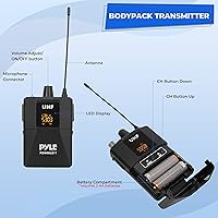 Vista 3 de Pyle Pyle PDWMU211 - Sistema de micrófono dual UHF inalámbrico profesional portátil con auriculares/micrófono de solapa, transmisor de cinturón