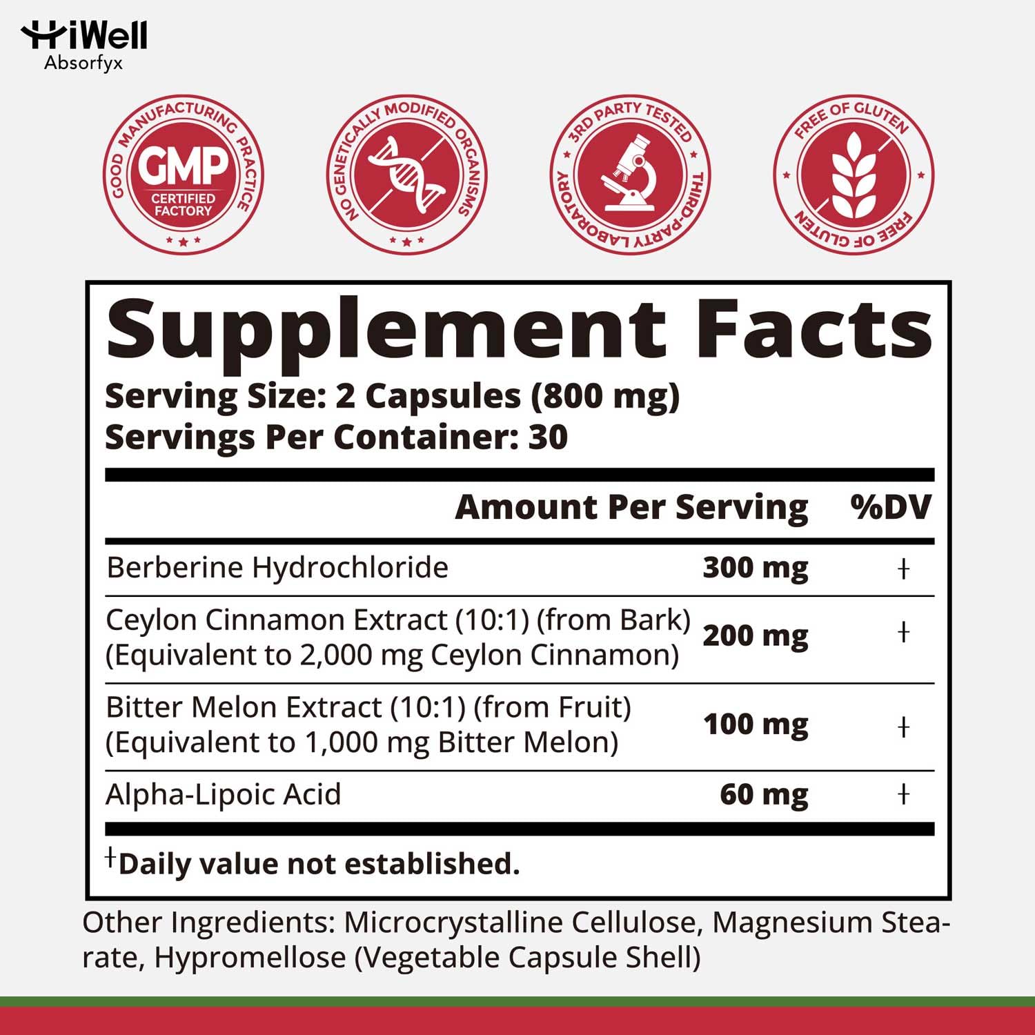 HiWell Berberine with Ceylon Cinnamon 300mg, Gentle 4-in-1, 30-Day Supply — Amazon image 6