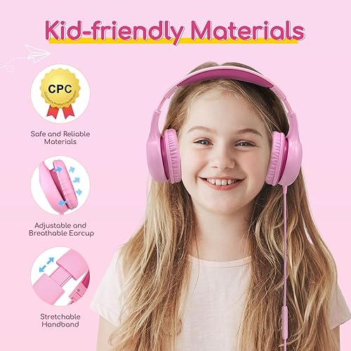 Miniatura 4 de EarFun Auriculares para niños con cable con micrófono, auriculares de límite de volumen de 8594 dB para niños, auriculares portátiles con cable con
