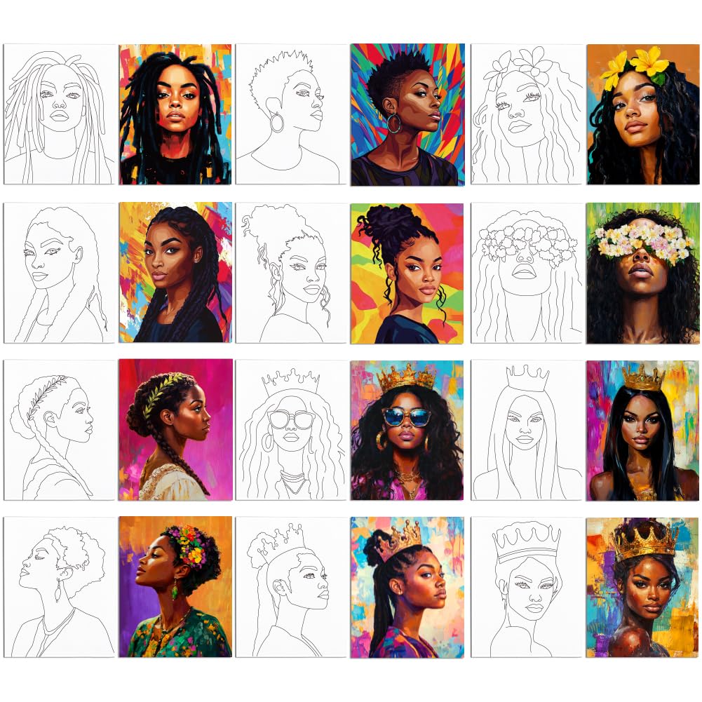 WEBEEDY Sip And Paint Pre getekend op gespannen canvas, 20 x 25 cm, Afro King Queen schilderij op canvas voor koppels, cadeau voor Valentijnsdag, Kerstmis, 2 verpakkingen