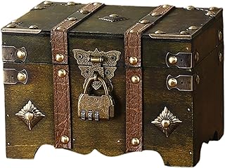jiingekk Vintage Theme Lock Wooden Chest with Code Safe, Spacious Interior for Antique Jewelry and Collectibles, Decorative Wooden Metal Storage Chest