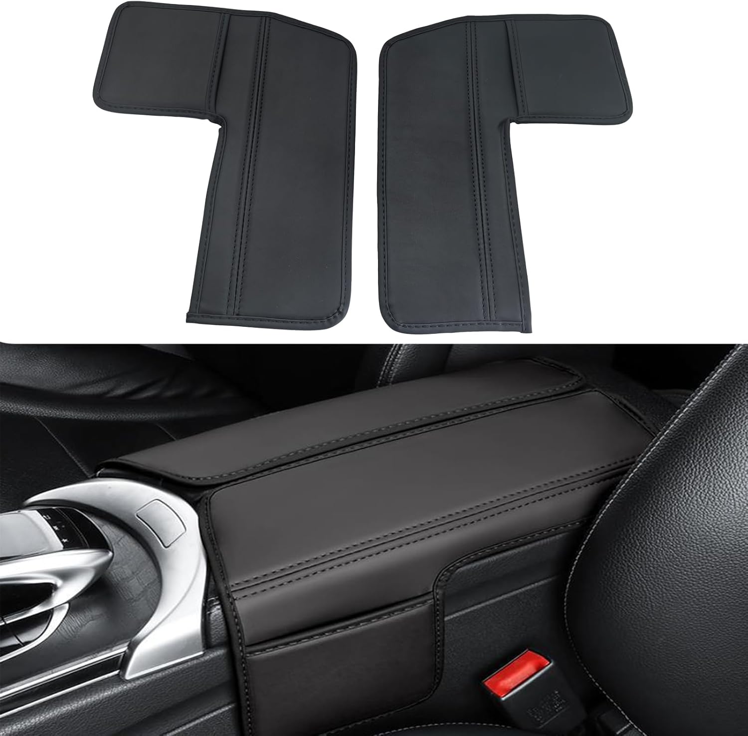 Center Console Cover Leather Armrest Cover Compatible with Mercedes Benz C Class C200 C250 C300 2015-2021 GLC 300 2016-2022 EQC 400 2019-2024 with Storage Bag Console Armrest Cover Black