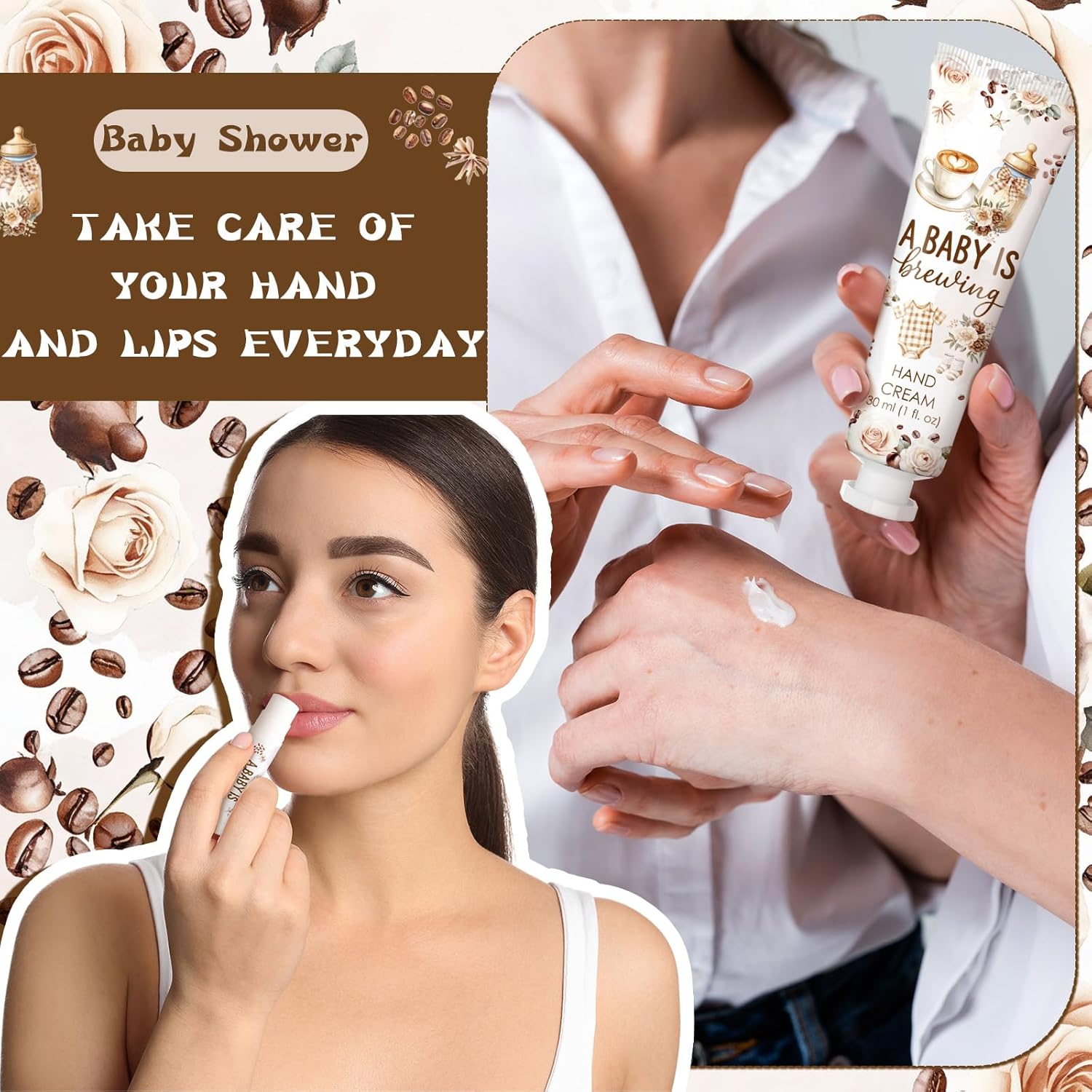 24 Sets a Baby Is Brewing Coffee Hand Cream and Lip Balm Gift Coffee Themed Baby Shower Party Favors for Guest Souvenirs Travel Size Hand Lotion and Lip Balm Bulk Babies Shower Birthday Party Supplies