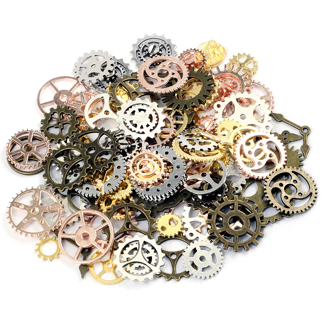 Wailicop Steampunk Gear 100 Gram Antique Metal Mixed Wheel Cog Skeleton Clock Pendant Scrapbooking Charms for Making DIY Crafts Epoxy Decoration Accessory