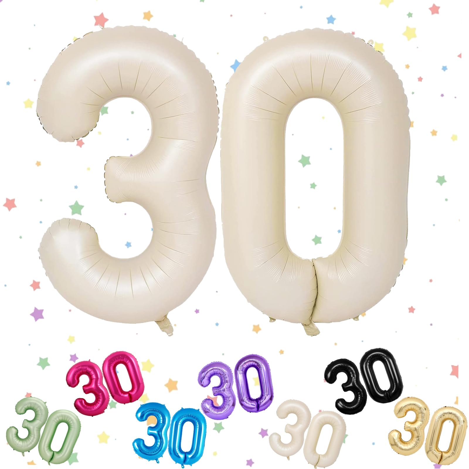 VUCDXOP Cream Number 30 Balloon, 40" Helium Foil Balloons, 30th Birthday & Anniversary Party Decorations