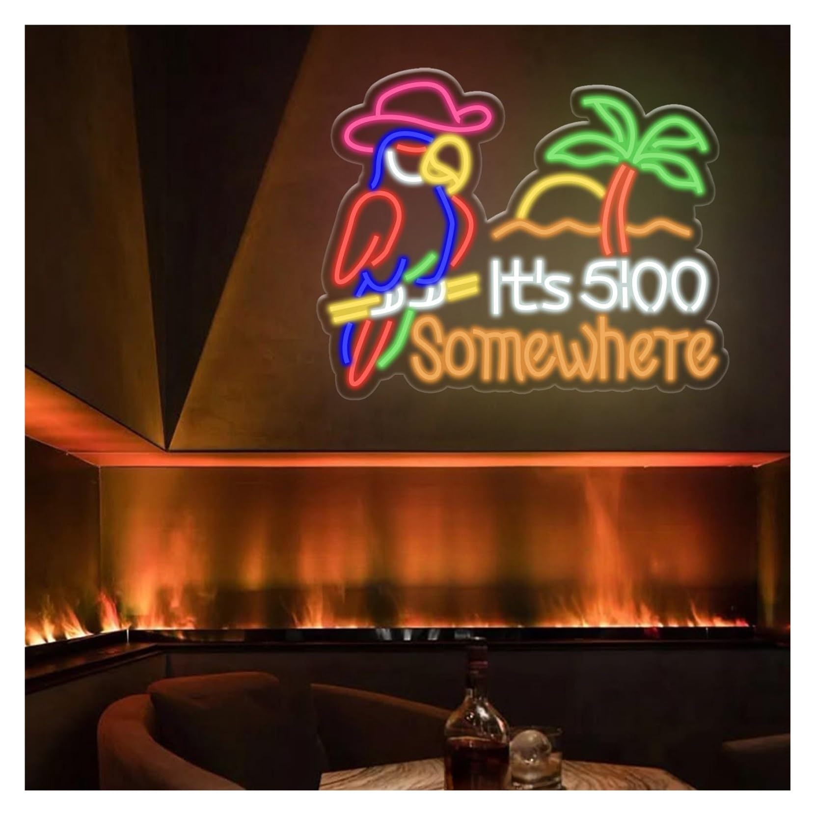 RONGCH Hanging Art Signs 5 O'Clock Somewhere Parrot Neon Sign,Suitable for Beach Bar Wall Decor with Dimmable 40cmx50cm(C)