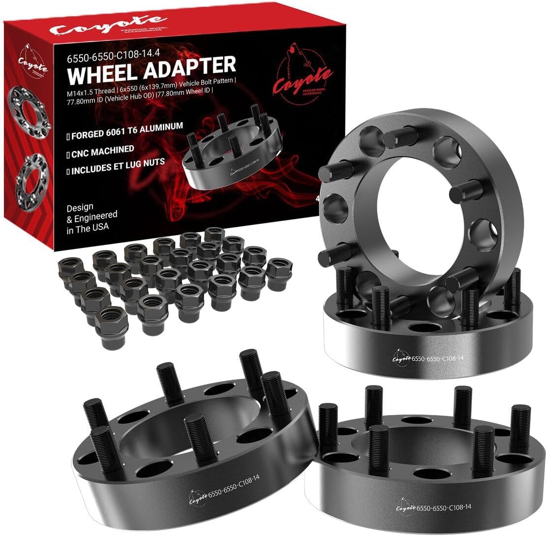 Wheel Accessories Parts 4 Pcs Wheel Spacers Adapters 6x5.5 6x139.7mm 1.50 Inch Thick 108mm Hub M14x1.5 14x1.5 Thread Stud Fits Chevy Silverado 1500 GMC Sierra 1500 Ram 1500 Toyota Tacoma Tundra