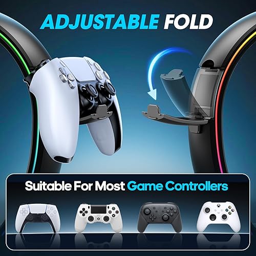 Miniatura 8 de KDD Portavasos de escritorio 4 en 1 con colgador para auriculares y soporte para controlador de auriculares RGB con 9 modos de luz