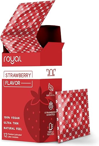Miniatura 6 de Royal Preservativos de látex natural ultrafinos con sabor a fresa, lubricado de alta calidad, látex fuerte, no tóxico, orgánico, vegano, delgado,