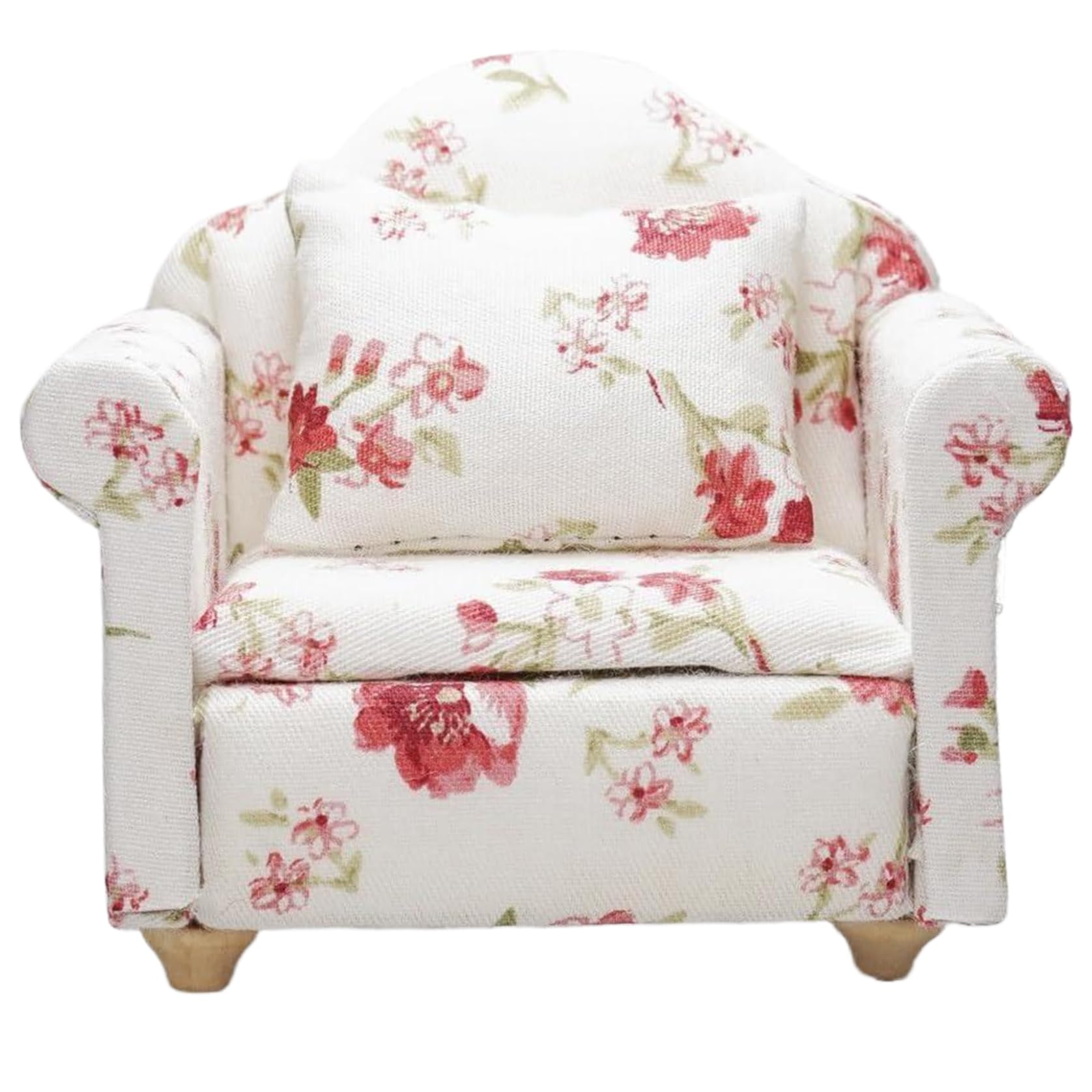 Dollhouse Furniture 1 12 Scale Vintage Dollhouse Couch with Pillow Armchair Living Room Dollhouse Furniture Wooden Fabric Frame Single Reading Chair for Room Scene Decor Floral