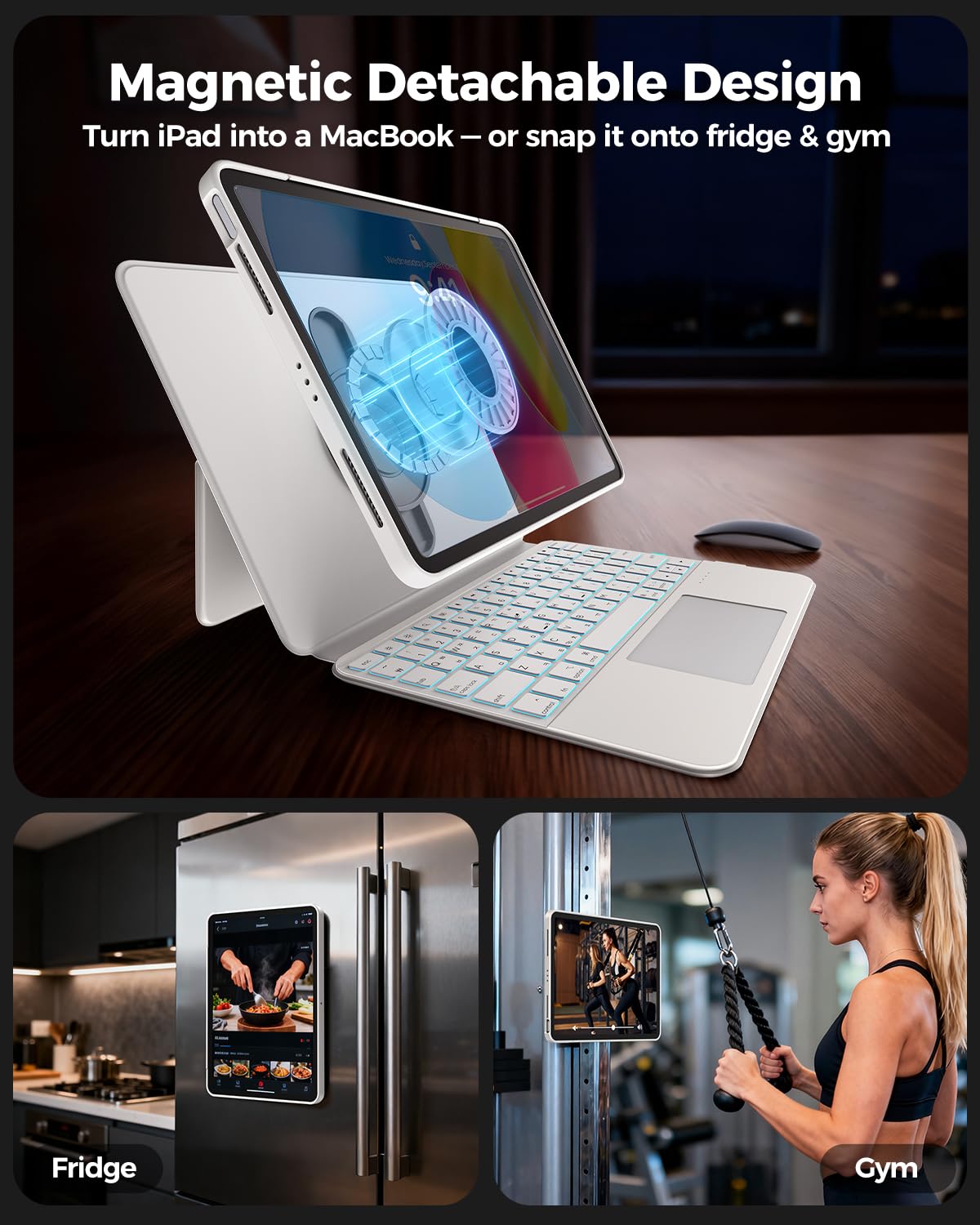 AVOAR Etui na klawiaturę do iPada A16 11. / 10. generacji (27,9 cm (11") 2025 i 11 cali 2022), 7-kolorowe podświetlenie tła i Multi-Touch Trackpad, przezroczyste, magnetyczne, zdejmowane