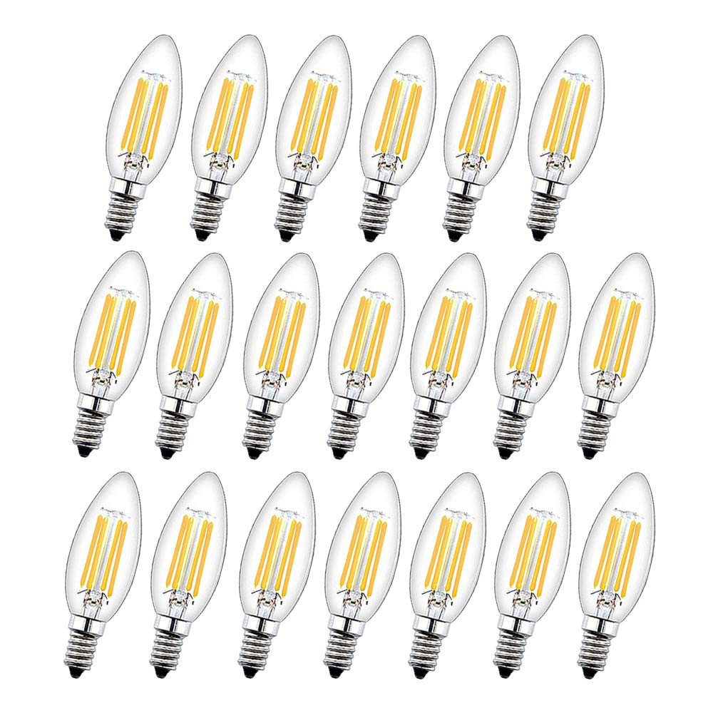 E14 4W Bombillas LED Vela(Equivalente a Lámpara Halógena de 40W)2700K de Iluminación Blanco Cálido,Bombilla de Filamento LED No Regulable AC220-240V [Clase Energética A ++] 20 Paquetes