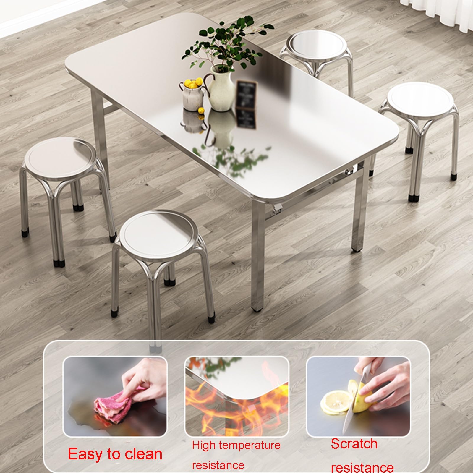 Banco de Trabajo Plegable de Acero Inoxidable Reforzado Mesa Sencilla para Comer Al Aire Libre en Campamentos Mesa de Preparación para La Cocina Doméstica con Bordes Redondeados