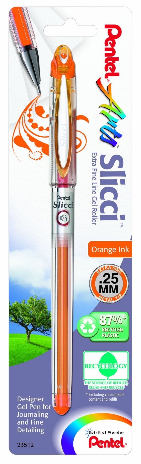 Pentel Arts Slicci 0.25 mm Extra Fine Gel Pen, Arancione Ink, 1 Pack (bg202bpf1) by Pentel