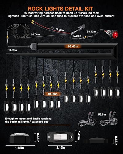 Miniatura 5 de Luces de roca blancas, kit de luces LEDMIRCY R2 de color blanco puro con interruptor de palanca y arnés de cableado, 12 piezas, luces para carro