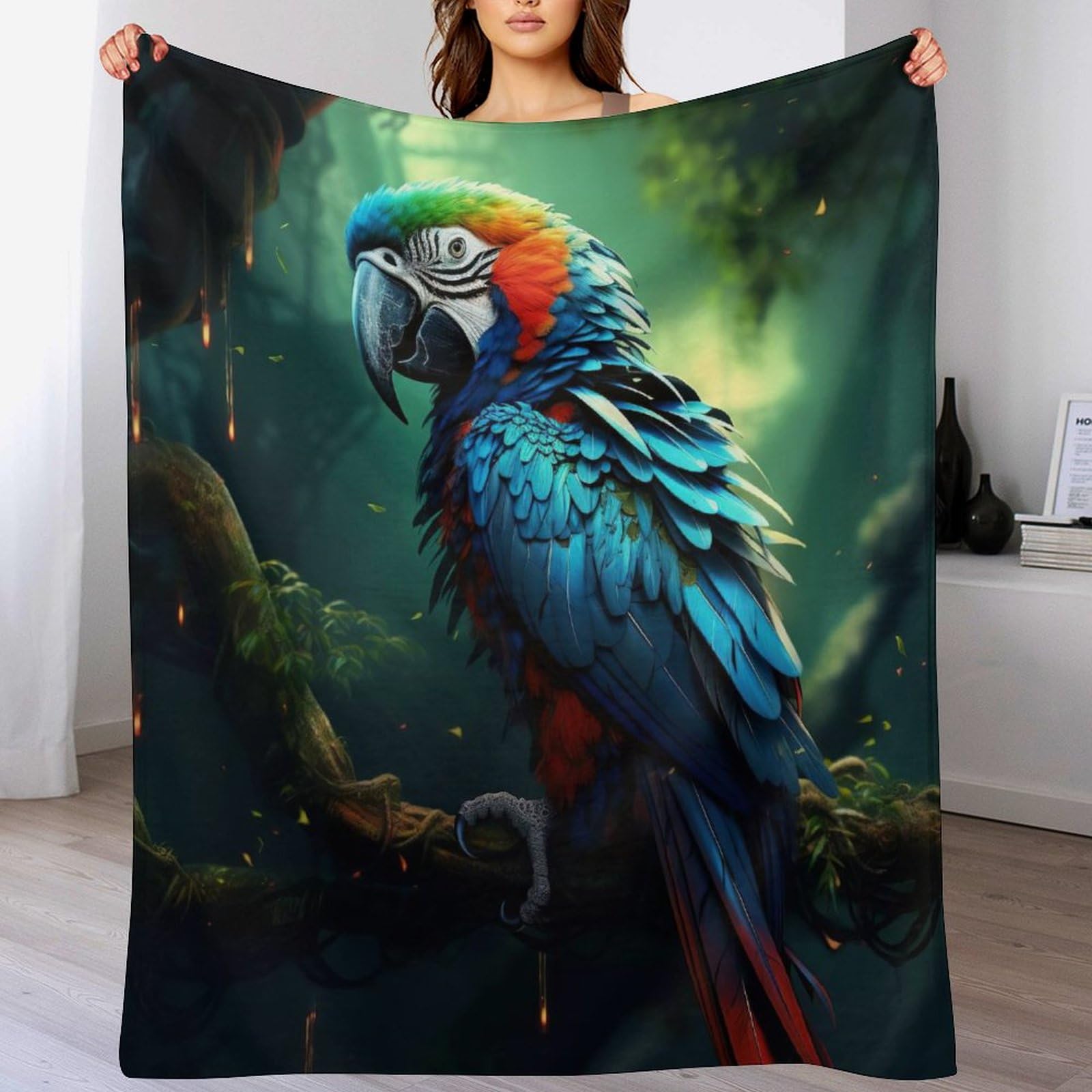 Couverture perroquet en flanelle moelleuse, cadeau idéal pour enfant