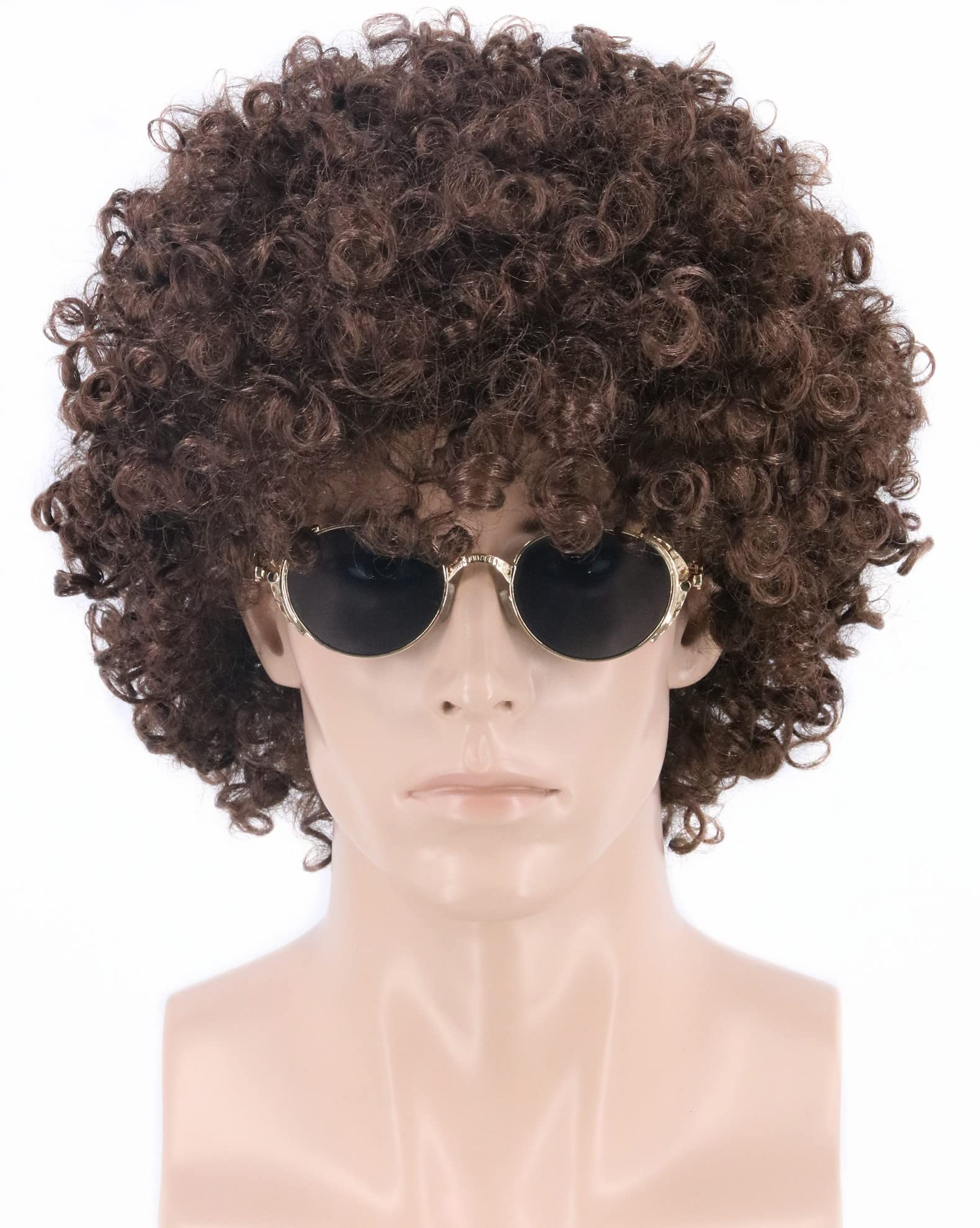 Lucoacos Men's Afro Wig Dark Brown Short Curly Halloween Funny Party Costume Wig