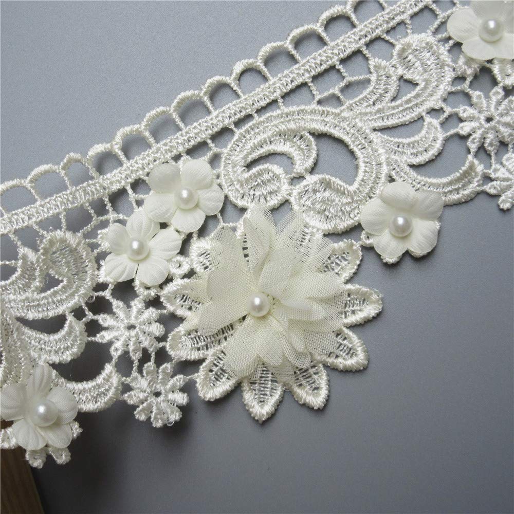 Ruban Polyester Perles Blanches 1.8m X 4cm - Style Vintage - Pour Robe Mariée, Décoration DIY, Chapeaux Ruban Dentelle Fleurs