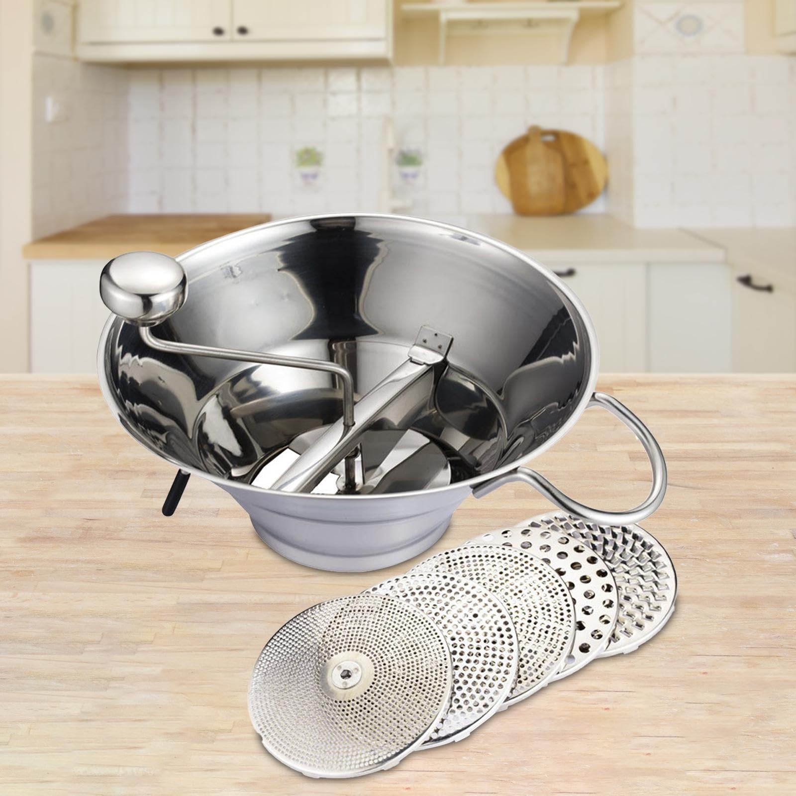 Rotierender Fleischwolf Aus Edelstahl, Multifunktionaler Tragbarer Küchenwolf mit Sieb, Lebensmittelmixer für Saucen Und Kebabs