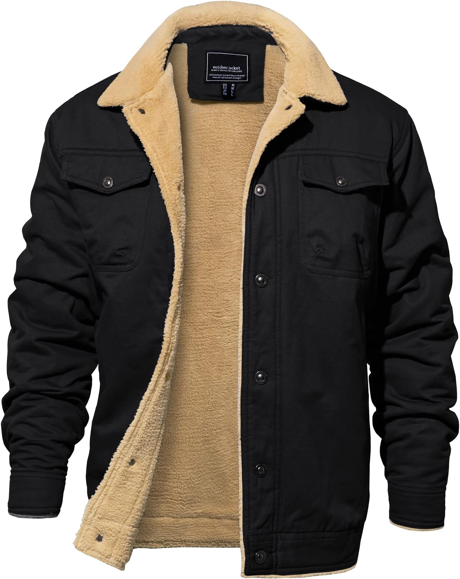 Men's Winter Jacket Thick Thermal Cotton Warm Fleece Lined Coat Trucker Lapel Work Cargo Jackets for Men