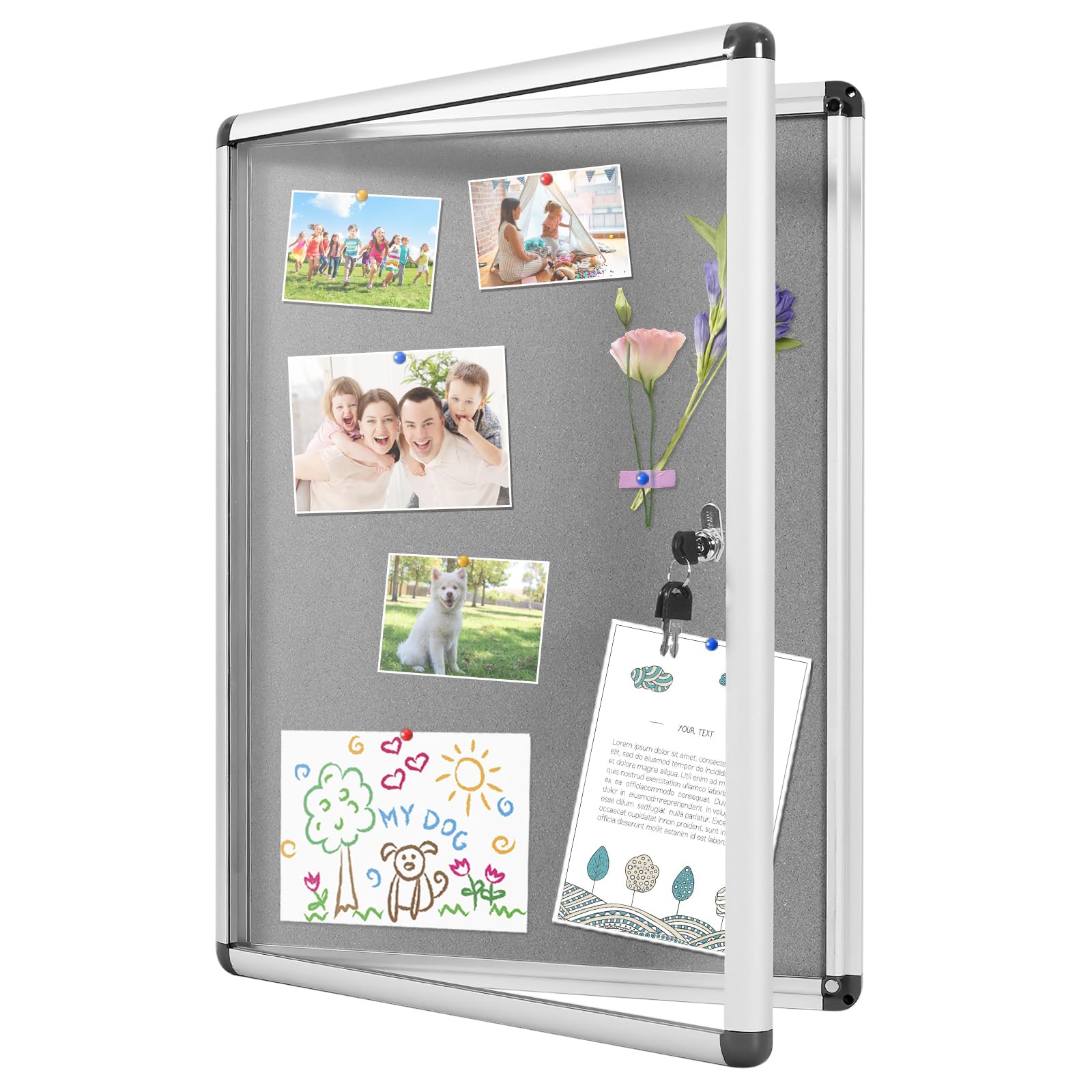 20x26 Shadow Box Frame with Ecological Textile fibers Back-Sturdy Memory Display Case Pictures Medals Grey Fabric Board Shadow Boxes Picture Frame with Clear Acrylic and Lock