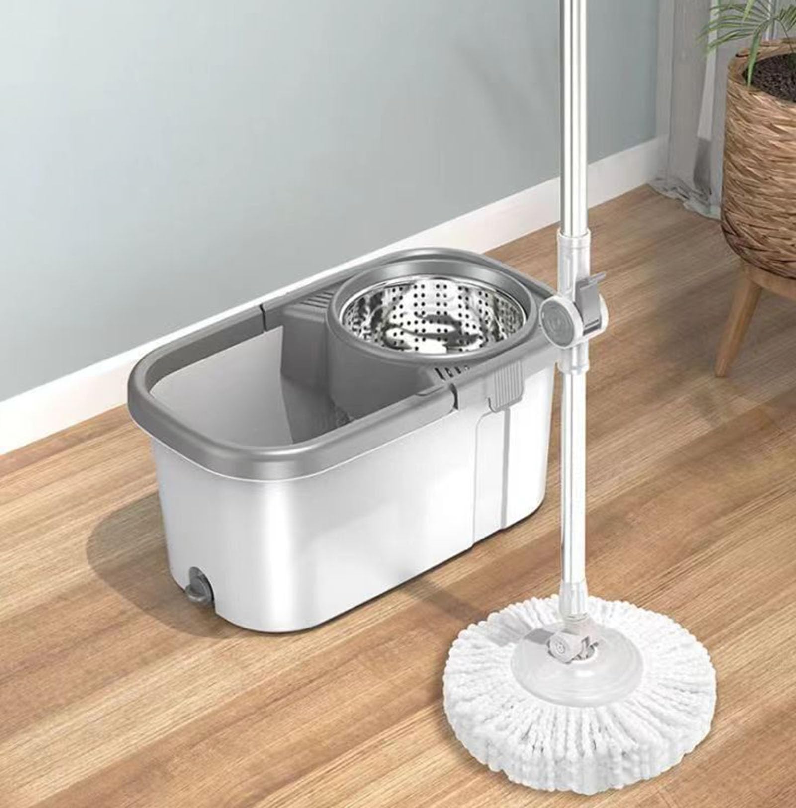 Sistema de limpieza Trapeador giratorio, trapeador y cubo con juego | Fregona giratoria pequeña, cantidades para limpieza de pisos, agua limpia y sucia separada, rotación de 360°