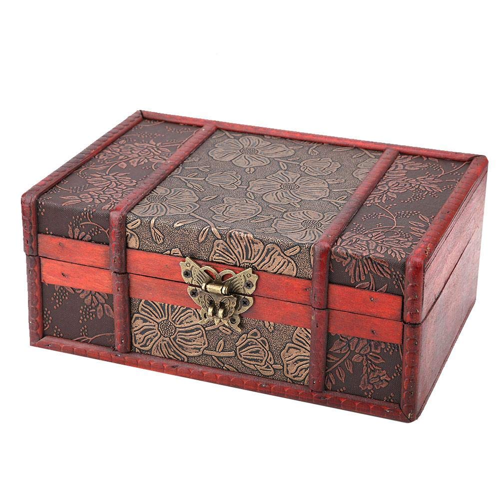 Portable Large Size Wooden Storage Box, Storage Box, 9.1x6.3x3.9in for Storing Jewelry Storing Books(Lotus with lock)
