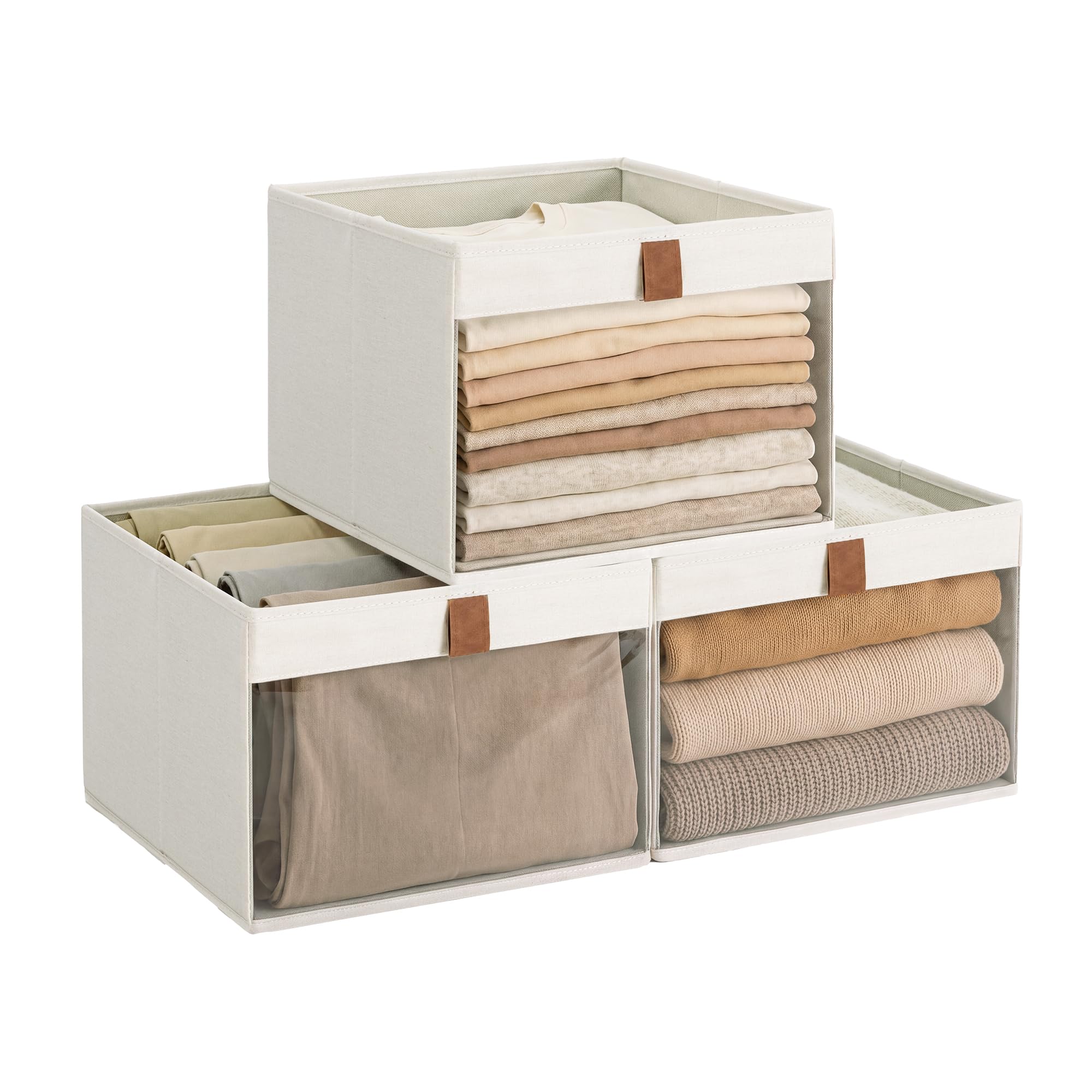 StorageWorks Closet Organizer Bins with Clear Window, Beige