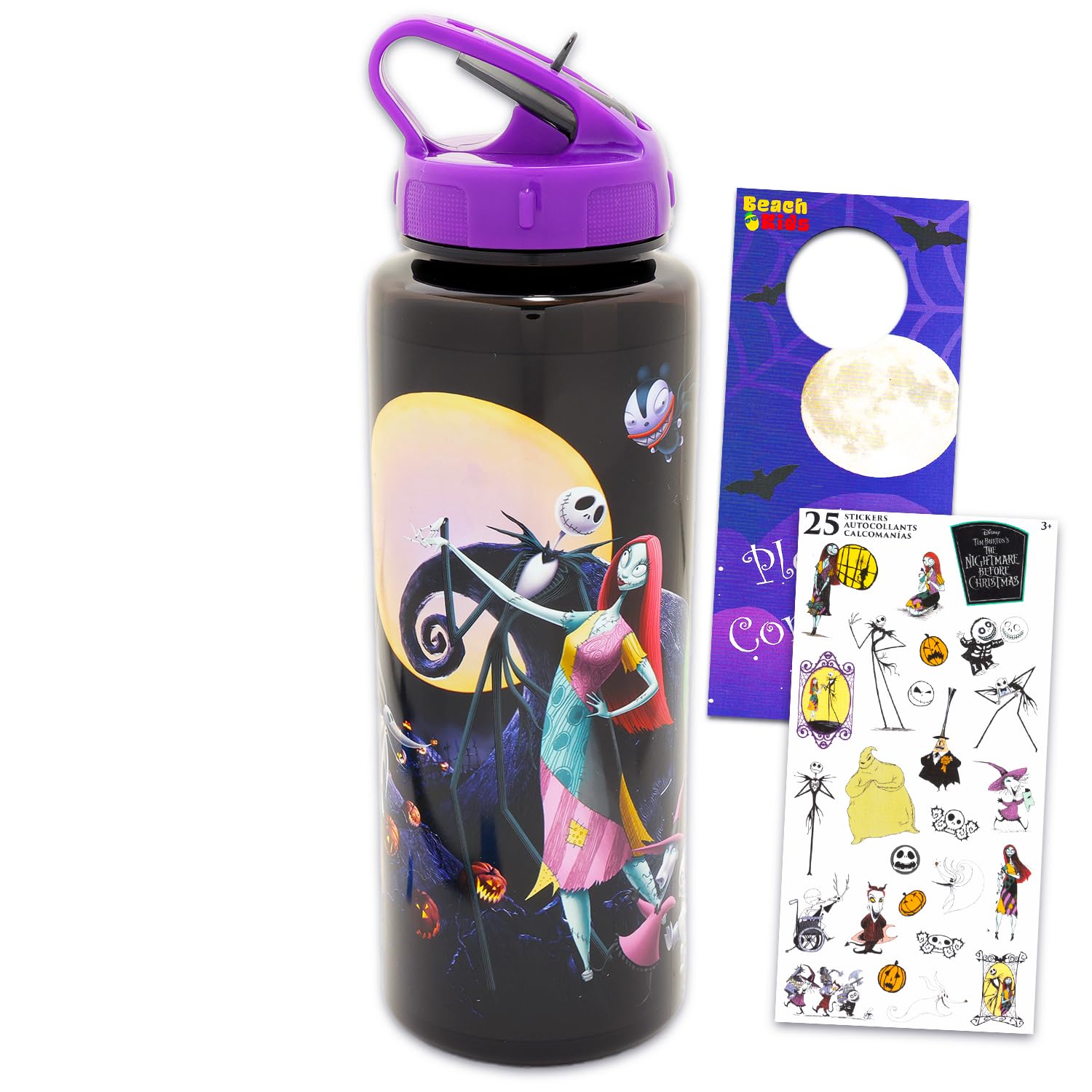 Bouteille d'eau Jack Skellington Disney réutilisable en plastique pour sport et école