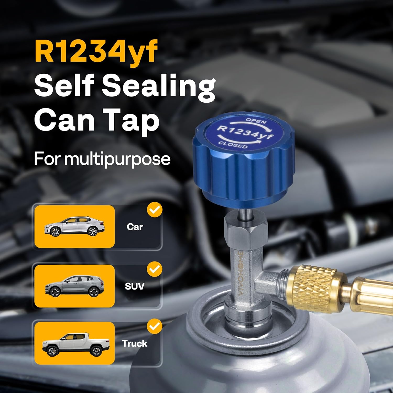 VIVOHOME R1234YF R32 1 HP Dual Cylinder Portable Refrigerant Recovery Machine R1234yf Self Sealing Can Tap Valve