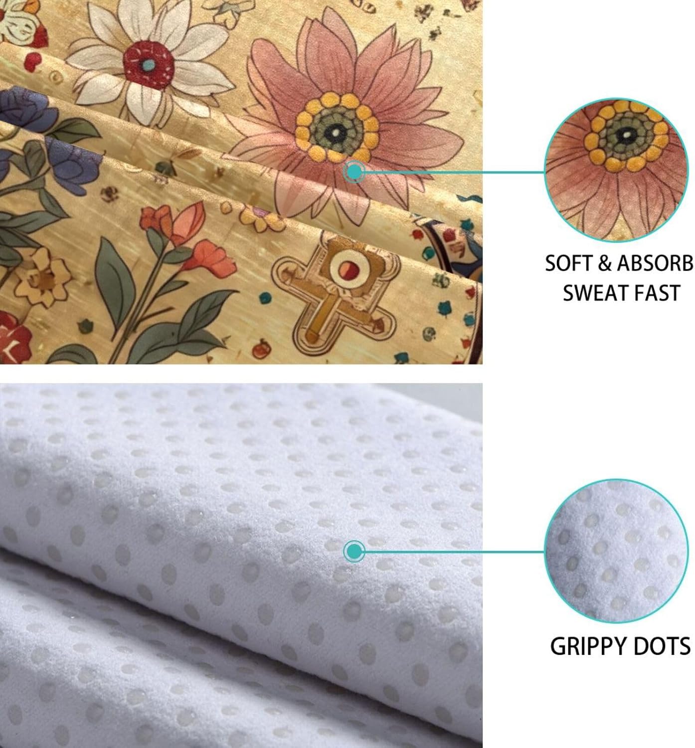 Hand Eye Floral Hot Yoga Towel – Stylish, Non-Slip, Grip Dot, Super Absorbent, 27" x 73" - Yoga Mat Towels for Exercise, Fitness