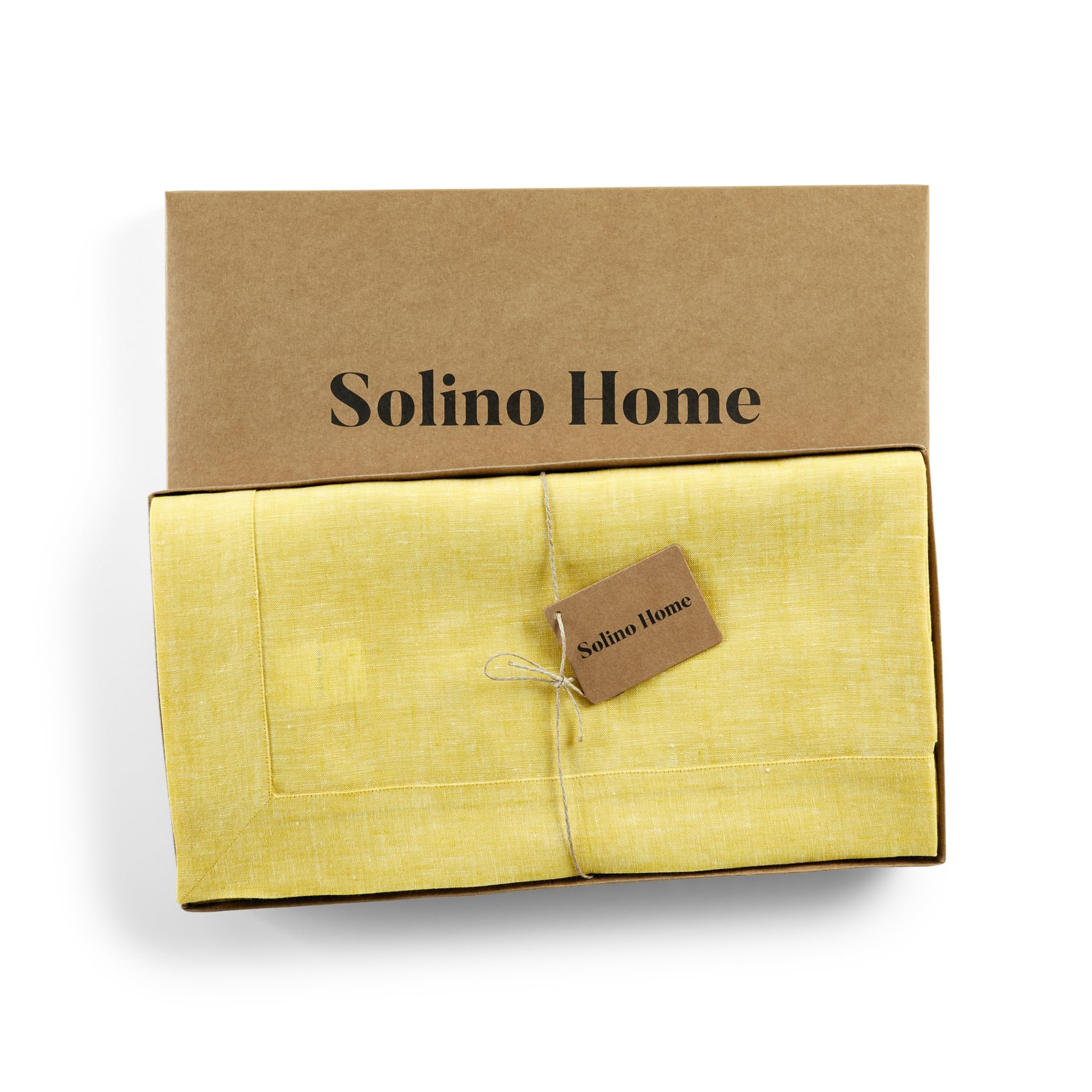Solino Home 100% Linen Tablecloth - 60x90 Inch Chambray Yellow, Machine Washable - View #9